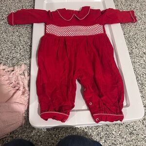 Red Baby One-Piece Romper with Contrast Smocking